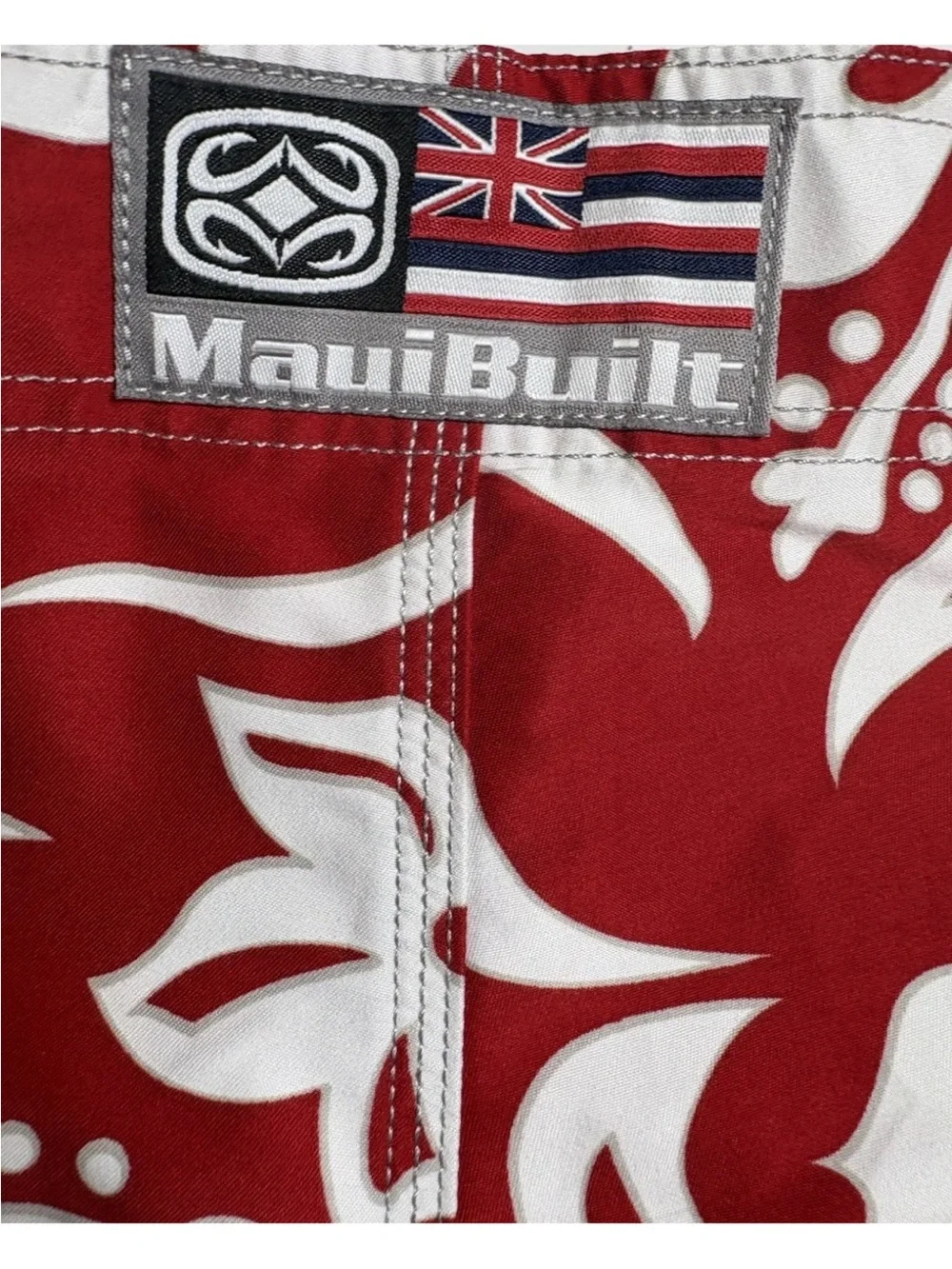 MAUI BUILT Board Shorts Trunks Hawaiian Tribal Floral Red White Mens 40 x 11